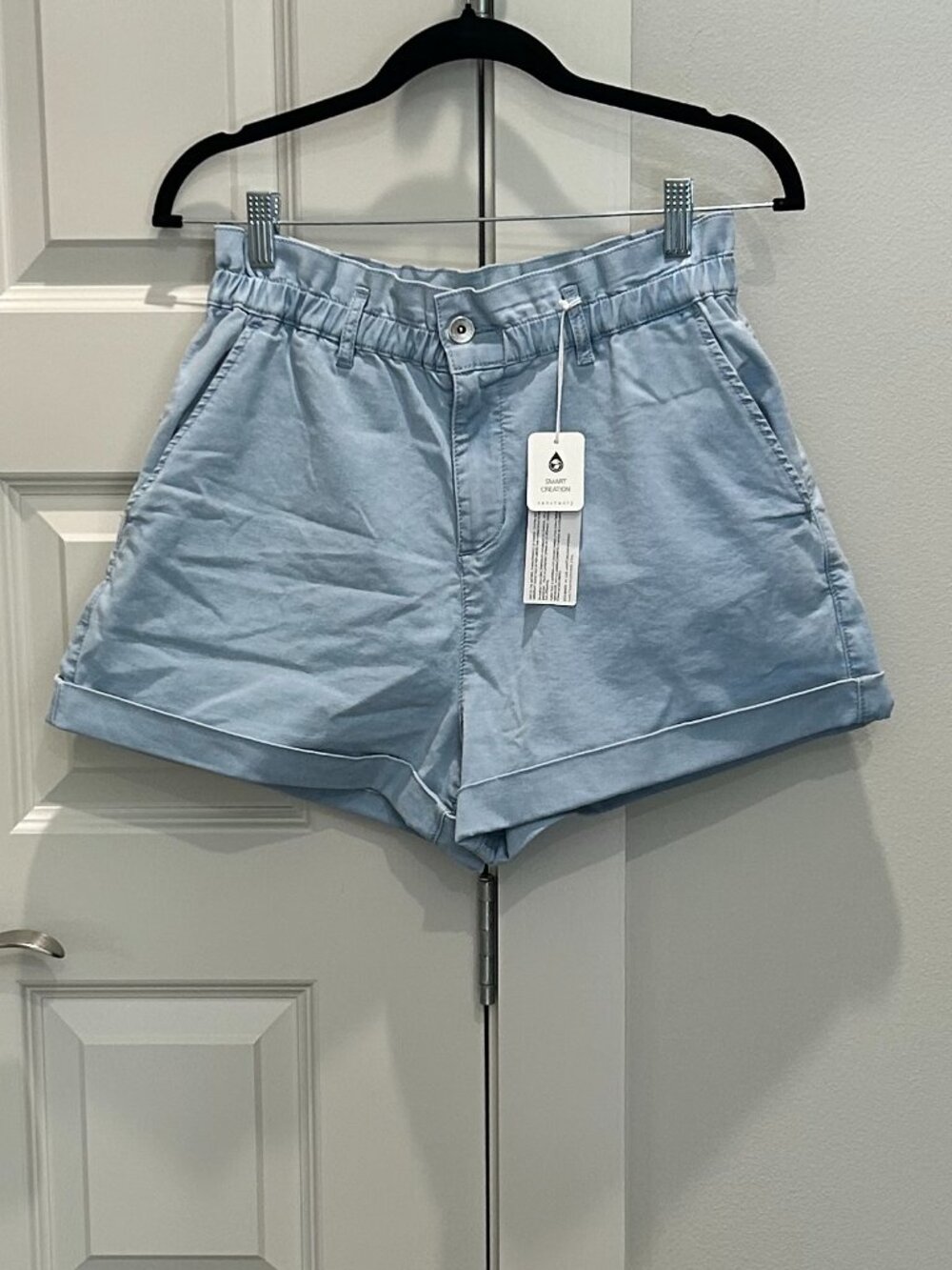 Sanctuary Ultra Pale Blue Paper Bag Style Chambray Denim Shorts